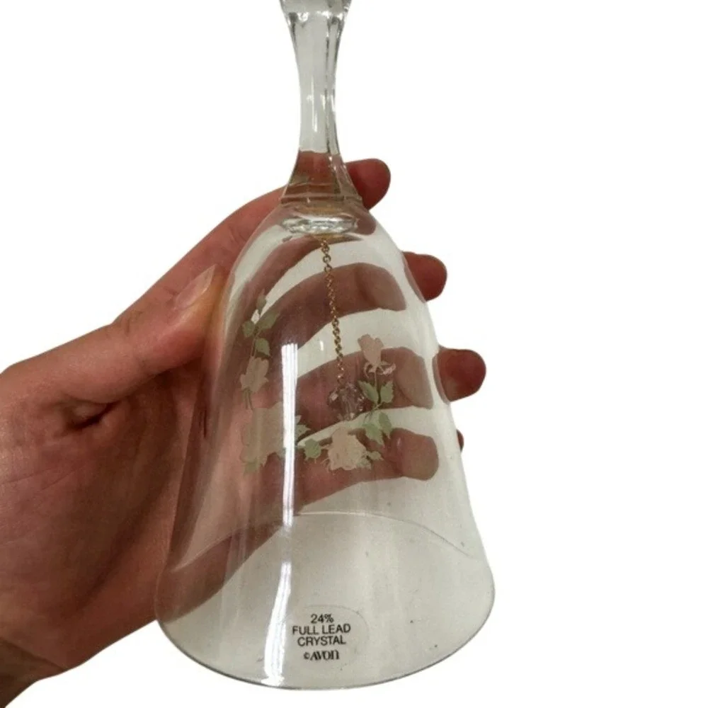 Avon 24% Full Lead Crystal Bell Pink Orange Roses Vintage Floral‎ Decor